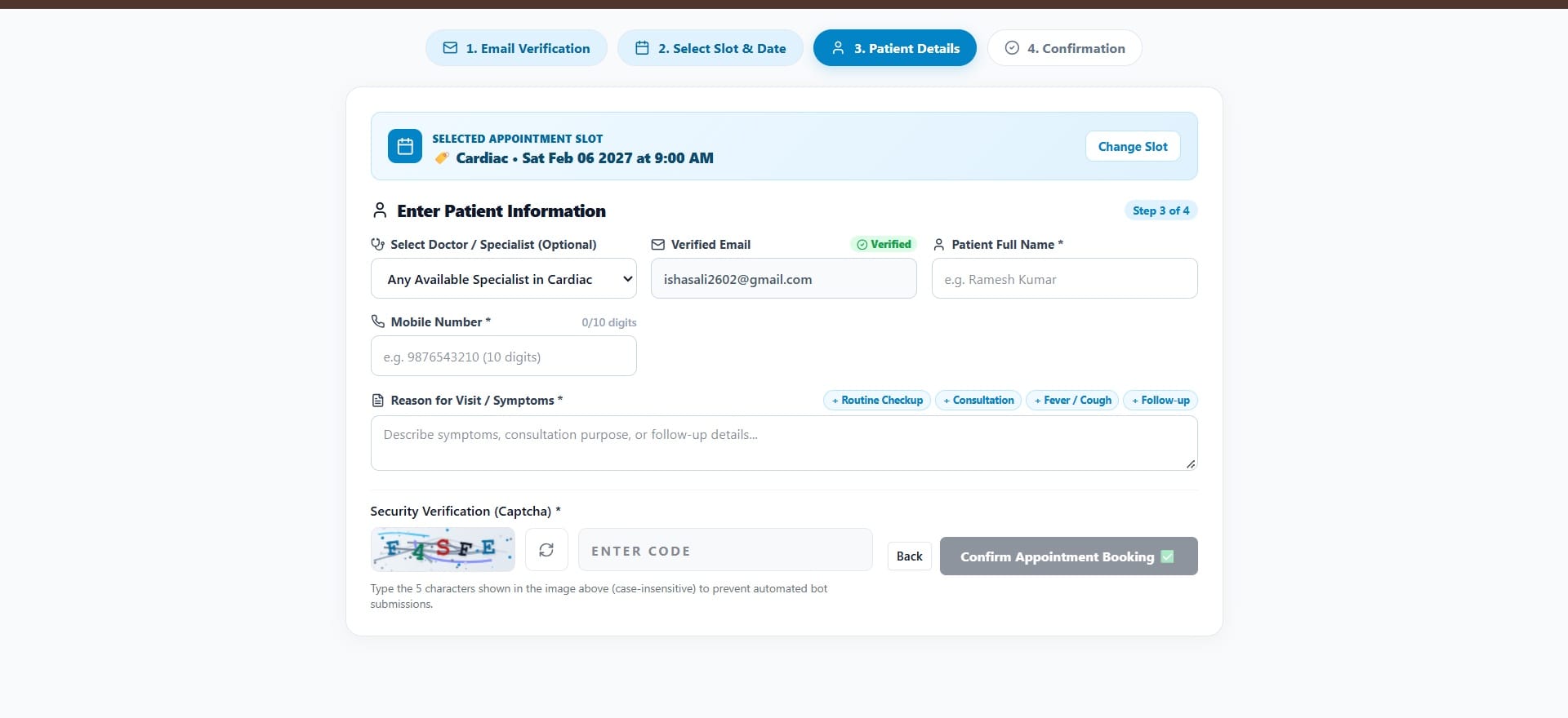 Patient Details & Booking Verification