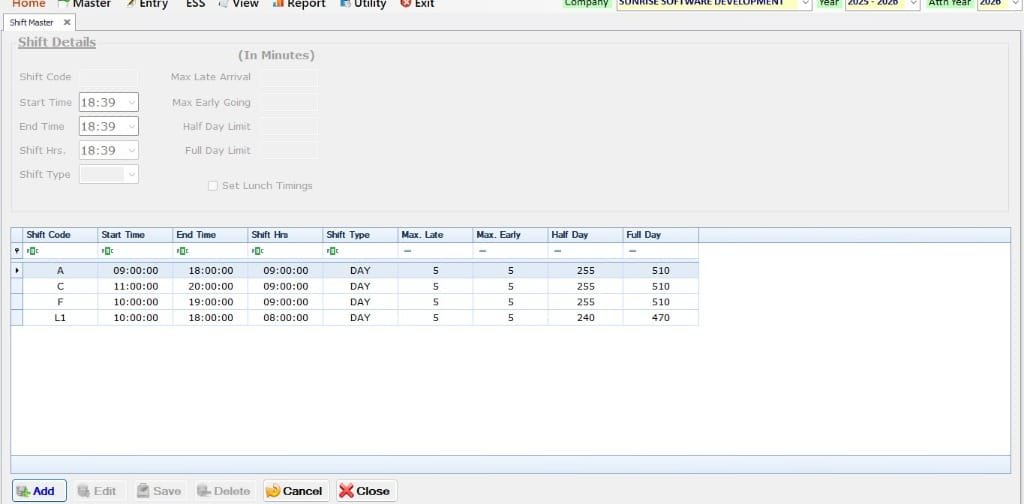 Sunrise Shift Master & Time Office UI